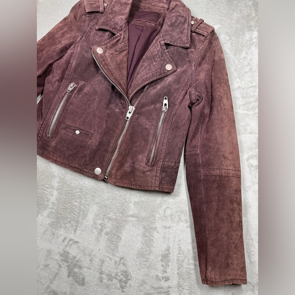 Blank NYC SL8 100% Leather Plum Purple Brown Zip Front Collared Moto Jacket S - Picture 7 of 16